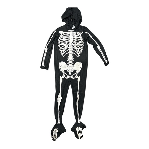 Spirit Glow In Dark Skeleton Child M 8-10 Halloween Costume Hooded Jumpsuit Mask - Picture 4 of 7
